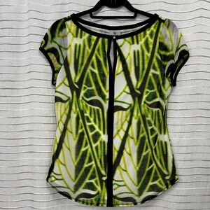 Worthington Vibrant Green and Black Patterned Blouse